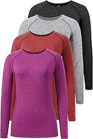 3-4 Pack Dry Fit Long Sleeve Tshirt for Women Moisture Wicking Long Sleeve Tee Outdoor Compression Running Workout Tops