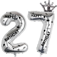 40 Inch Silver Foil Balloon Number 27,Crown 27th Birthday Party Decorative Balloons,Number Large Num