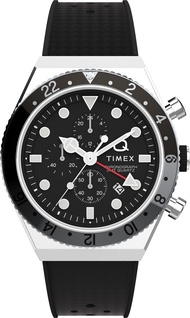 Q Timex GMT Chronograph 40mm Rubber Watch - Stainless Steel/Black (TW2V70000)