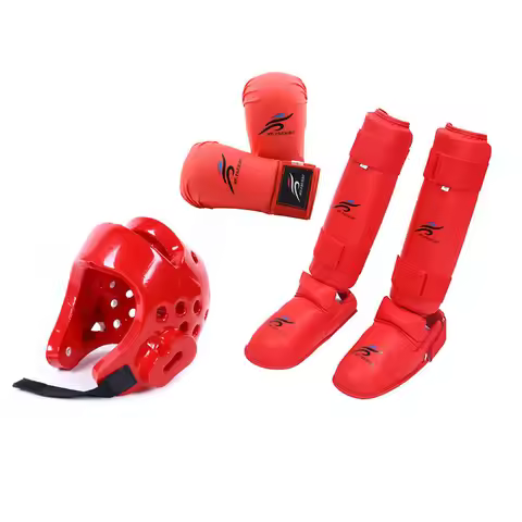 Karate Protectors Suit 3-in-1 WKF Approved Karate Gloves Helmet Protective Gear Shin Guards Karate S