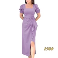 elegant square neck dress square neck bishop sleeve plain dress
