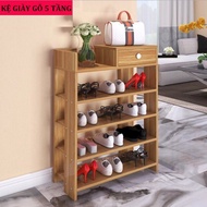 Kệ Giày Dép Gỗ 5 Tầng Có Ngăn Kéo và Kệ Gỗ Tiện Dụng 5 Tầng cao 1M2