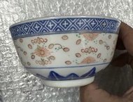 70-80年代4.5吋景德鎮通花米通碗/描金青花玲瓏碗共九只 