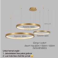Lampu gantung gold ring 60cm+80cm+100cm + kop 3L 1paket ruang tamu