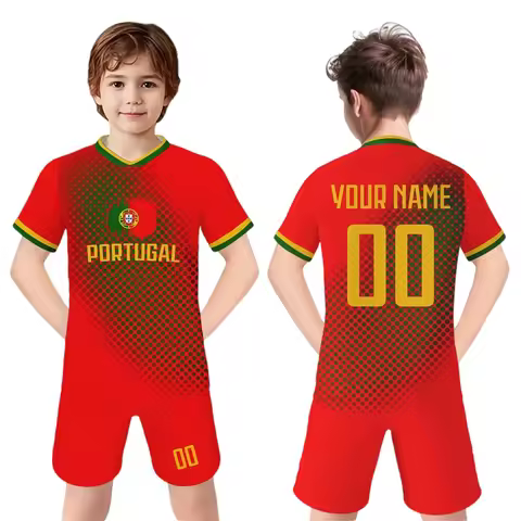 Kids Portugal Soccer Jersey Customizable Name Number Football Kit Team Club Uniforms Boys Girls Chil