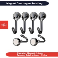 GANTUNGAN Rotating Hanger Magnet Strong NeodymiumHOOK 6 PCS D16 16mm Black