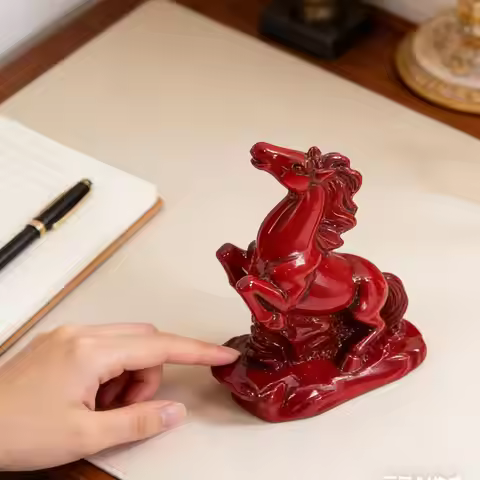 2026 Chinese Red Horse Statue - Success Resin Horse Figurine, Office Desk Decor, Feng Shui Wealth su