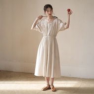 法式復古亞麻連衣裙|洋裝|兩色|春夏款|法國亞麻|Sora-1160