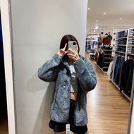 UNIQLO แจ็คเก็ตผ้าขนแกะคู่ห้องลองเสื้อฤดูหนาวชายและหญิงกันลมซิปยาวขนแกะแท้แจ็คเก็ตเสื้อคลุมหน้าอก429