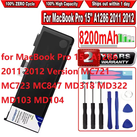 A1382 Laptop Battery for Apple for MacBook Pro 15" A1286 2011 2012 Version MC721 MC723 MC847 MD318 M