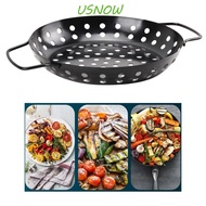 USNOW BBQ Grill Tray, Carbon Steel Non Stick Veggie Roasting Pan, Durable Perforated Portable Round BBQ Drain Basket Outdoor