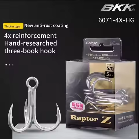 5Packs BKK Raptor-Z 6071-4X-HG Treble Fishing Hooks 4# 2# 1# 1/0# 2/0# 3/0# 4/0# 5/0# Sea Fishing Bi