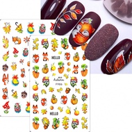 2pcs Autumn Fox & Fall Leaves Nail Art Stickers, Self-Adhesive Decals, Pumpkin Nuts Chestnut Design