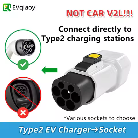 EVqiaoyi 220V Type 2 Male Plug to Schuko Socket, EV Car Accessories Connector for Type2 Charging Sta