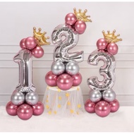 Standing Balloon Set 1 Number Silver Balloon 80 Cm, 1 Crown Balloon, 4 Pcs 5 Inch Chrome Balloons, 8