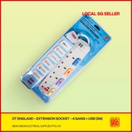 [SG LOCAL SELLER] DT864UI 4-Gang Extension Socket with 2 USB Ports – 3M Cable