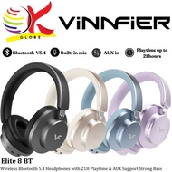 VINNFIER ELITE 8 BT WIRELESS HEADPHONES BLUETOOTH 54 40MM BASS AUX MODE BUILT IN MIC UP TO 21H PLAYT
