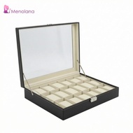 [Menolana] 24-Slot Watch Box Leather Watch Box with Glass Lid Sturdy Organizer for Collectors, Dress