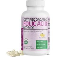 Bronson Organic Folic Acid (Vitamin B9 Folate) 800 mcg Natural Folate from Lemon Peel, 180 Tablets