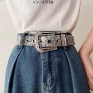 Super beautiful YK2 style belt with sparkling stones, hottrend Korean style dress belt for women