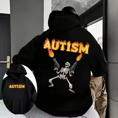 Autumn and Winter Casual Loose Printed Sweater Hoodie autism skeleton Print Fashion Summe Men's Over