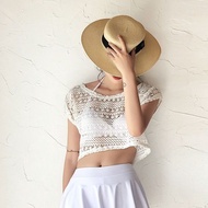 DUOHANZI Sweet Summer Outfit Womens Short Sleeve Crochet Top and Skirt Set