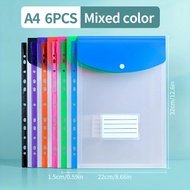 6 pcs Binder Folders Plastic A4 Binder Pocket 6 colors Envelopes 11 Holes Punched Pockets Office