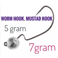 Worm Hook Mustad Hook Lead Jig Head DEKRO 7gram,5gram,3gram 5pcs MURAH  #softbait #strike #jighead #siakap #matabengkok