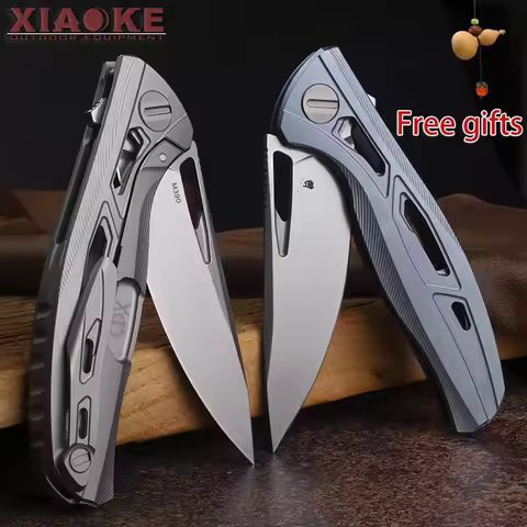 Professional M390 + TC4 Titanium Folding Pocket Knife, Skeletonized Lightweight Design, Sharp EDC Ca