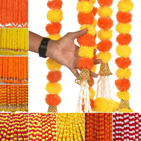 Long Strands Artificial Marigold Garland​​ Pooja Diwali Fiesta Indian Décor Pooja Marigold Flowers​​