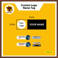 Name Tag Custom, Name Tag Sekolah, Pengawas Name Tag Magnet, Name Tag Pin, UV Glossy Coating 75mm x 