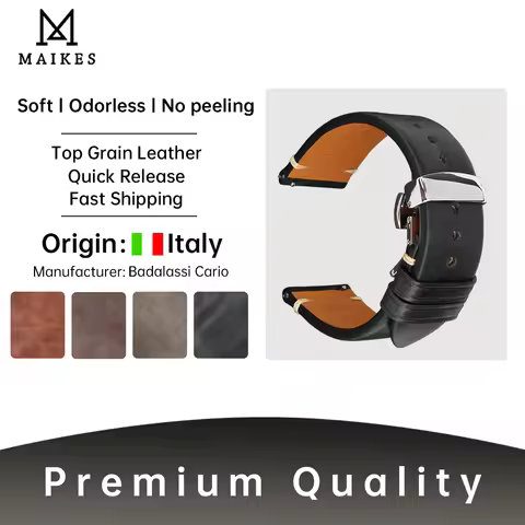 MAIKES Quick Release Watch Strap Butterfly Clasp Cow Leather Made in Tuscany Italy Accessories Brace