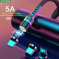 5A Fast Charging Cable 3 in 1 Micro Usb / Type-C / apple usb Magnetic USB Cable Data Cable with Led 