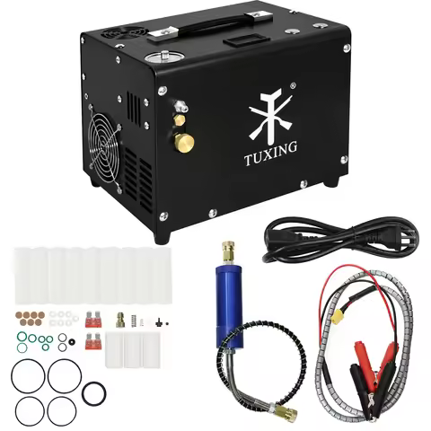 TUXING TXET062 300Bar 12V PCP Air Compressor 4500Psi High Pressure Compressor Built-in 12V Power Aut