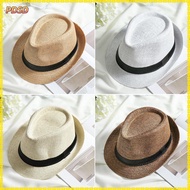 PINGD Straw Panama Cap Fashion Gangster Cap Wide Brim Cowboy Fedora Hat
