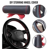 Car Steering Wheel Cover Needles Thread Stitching Faux Leather Jahit 38CM Universal Stereng Kereta