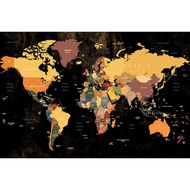 Colorful World Map Wall Art On Canvas Black Deco Prints Paintings Travel Map of The World Children Education Ready To Hang Map Decor Artwork For Home
