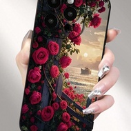 Rose Painting Anti-Drop Black Protective Phone Case Suitable Compatible With Iphone 16/15 XR/7/8, IP