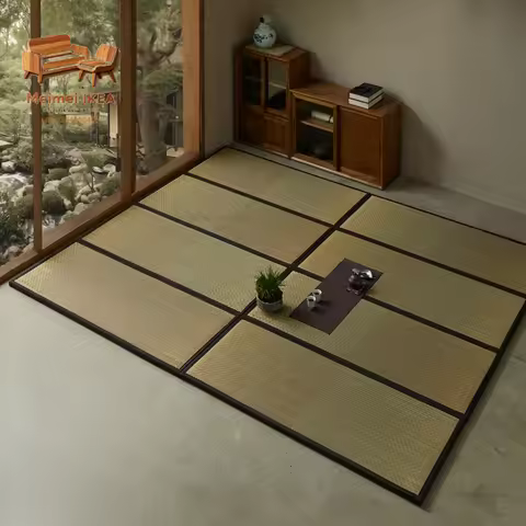 Japanese Style Tatami Mattress 4 Fold Design Sleeping Floor Mat Natural Straw Weave Yoga Mat Coconut