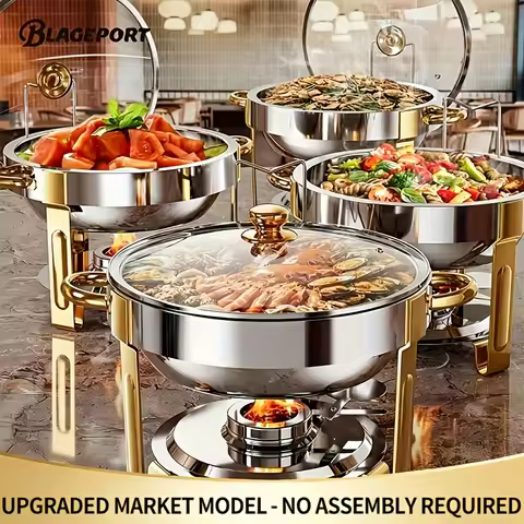 2/4pcs Buffet Hot Pot Set, 5QT [95% Pre-Assembled] Round Buffet Hot Pot Set With Glass Lid And Lid R