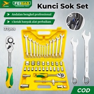 FEIBAO Complete Socket Wrench Set 37pcs Ratchet 72 Teeth and 12 Wrench Size 8-19mm Heavy Duty Premiu