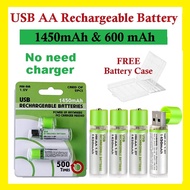 B.M AA USB Rechargeable Battery NI-MH 1.2V 1450mAh 600mAh (2 Cells per Pack) No Need Charger / USB A