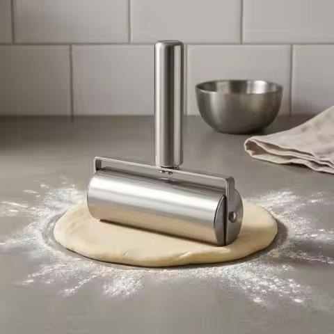 Stainless Steel Rolling Pin Cylindrical Metal Pastry Roller Handheld Pastry Roller