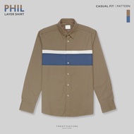 TWENTYSECOND เสื้อเชิ้ตแขนยาว แต่งลาย รุ่น Phil Layer Shirt - น้ำตาล / Brown