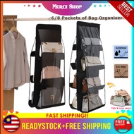MS 8 Pockets Shelf Bag Hanging Double-sided Handbag Organizer Wardrobe Door Wall Clear Sundry Shoe B