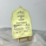 PLAT HANTARAN MAS KAHWIN IJAB QABUL- ACRYLIC & WOOD ( CORAK KUBAH ) FREE KAKI KAYU
