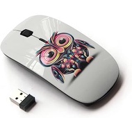 [ Optical 2.4G Wireless Mouse ] [ Owl Pink Eyes Colorful Disco Bird Drawing ]
