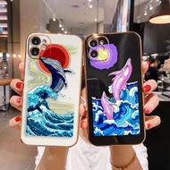 Sea Wave Dolphin Whale Side Printed Golden Edge Phone Case Cover For OPPO F29 R17 F11 F9 F7 F5 A78 A