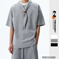 [K-2] Textured Men's Scarf Plain Short-Sleeved Top Casual Short T Wear Clothing 2026 Layered Feature