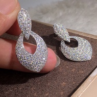 Huitan Bling Bling Bạc Thả Bông Tai Nữ Hình Học Đính Đá Cubic Zirconia Tòn Ten Tính Khí Cưới Đính Hô